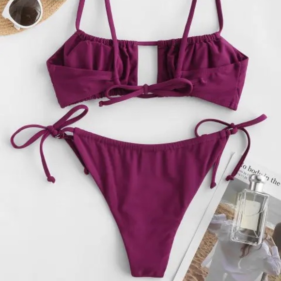 ZAFUL Deep red ruched tie bikini - Picture 2 of 3